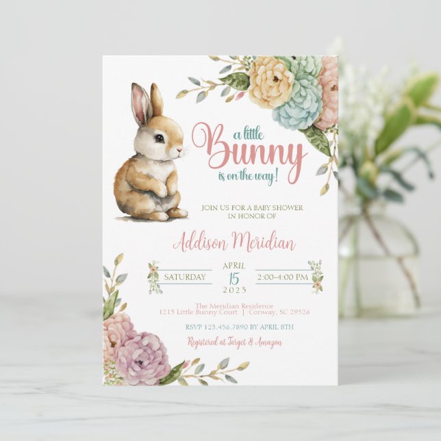 Invitación Baby Shower de Semana Santa a un coneji (Anverso de pie)