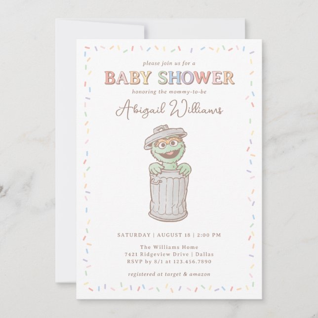 Invitación Baby Shower de Sesame Street Oscar Confetti (Anverso)