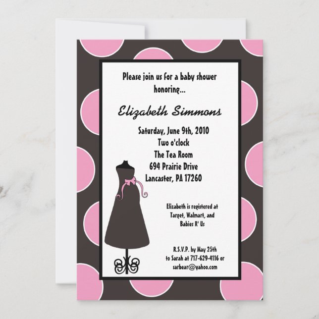 Invitación Baby Shower de silueta rosa gris 5x7 (Anverso)