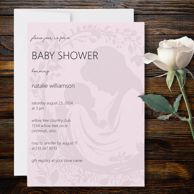 Invitación Baby Shower de silueta rosa pálido para madres e h (Available in additional colors. )