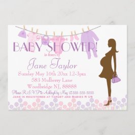 Invitación Baby Shower de silueta rosa y púrpura