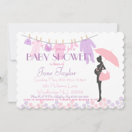 Invitación Baby Shower de silueta rosa y púrpura