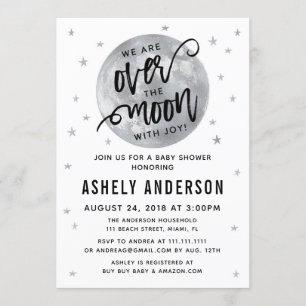 Invitación Baby Shower de Silver Moon and Stars