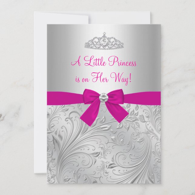 Invitación Baby Shower de Silver Swirl Princess (Anverso)