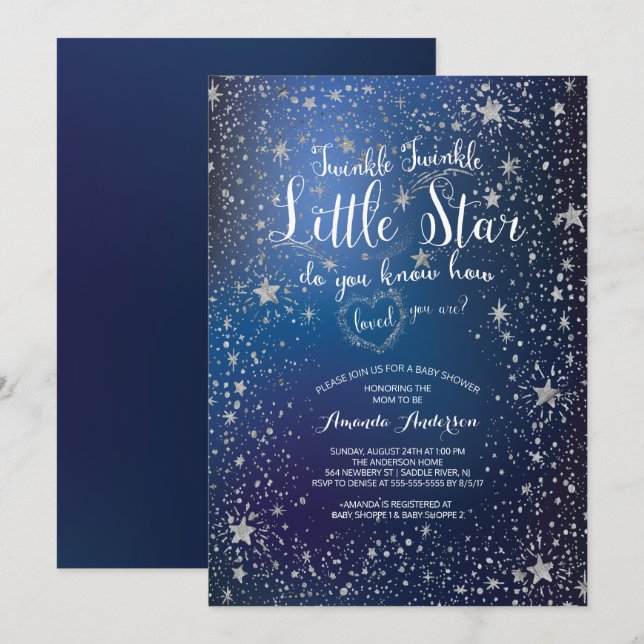 Invitación Baby Shower de Silver Twinkle Little St (Anverso / Reverso)
