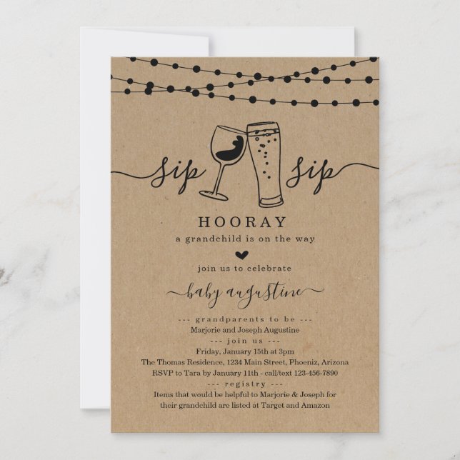 Invitación Baby Shower de Sip Sip Hooray Grandparent (Anverso)