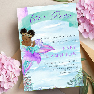 Invitación Baby Shower de sirena afroamericana