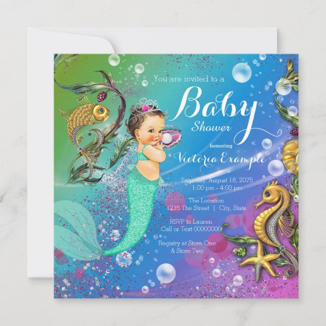 Invitación Baby Shower de Sirena bajo el mar (Anverso)