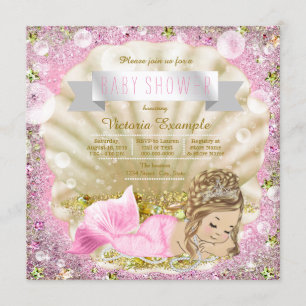 Invitación Baby Shower de sirena de lona rosa