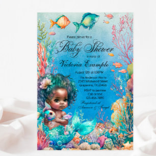 Invitación Baby Shower de sirena de piel oscura