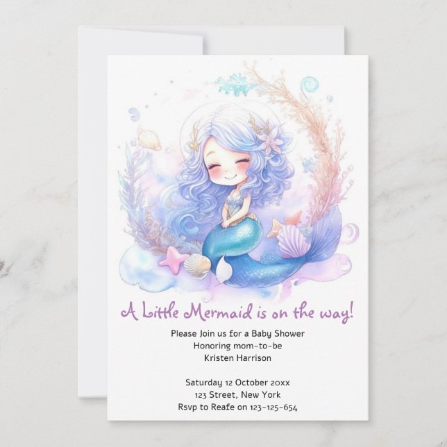 Invitación Baby Shower de sirena encantada (Anverso)