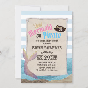 Invitación Baby Shower de sirena o de franjas azules piratas