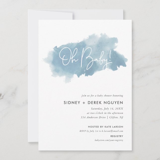 Invitación Baby Shower de Sky Blue Watercolor (Anverso)