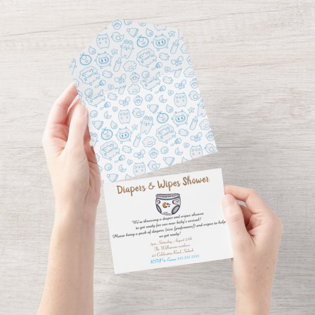 Invitación Baby Shower de Smart Blue Check Diaper  (desgarro)
