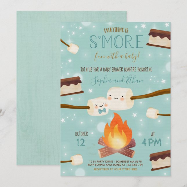 Invitación Baby Shower De S'more Blue Boy Bonfire (Anverso / Reverso)