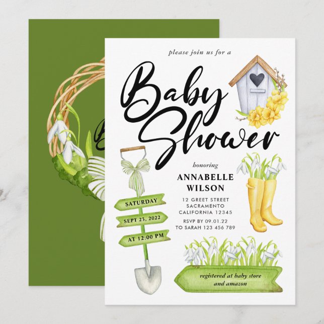 Invitación Baby Shower de Spring Garden (Anverso / Reverso)