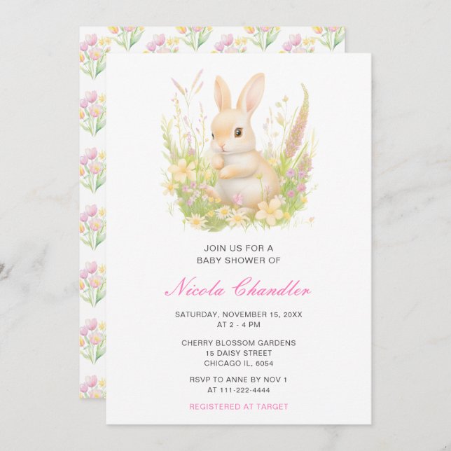 Invitación Baby Shower de Spring Rabbit (Anverso / Reverso)