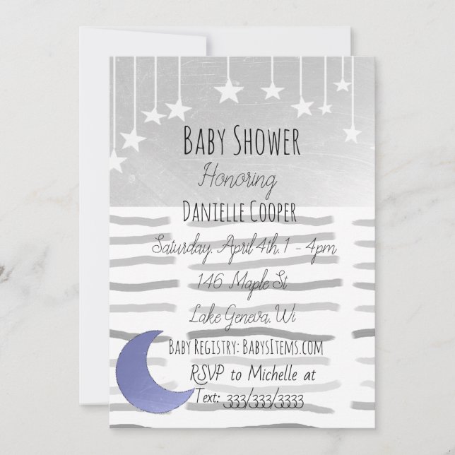 Invitación Baby Shower de Stars and Moon Boy (Anverso)