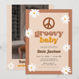 Invitación BABY SHOWER de STEVIE Retro 70 Daisy Peace Groovy