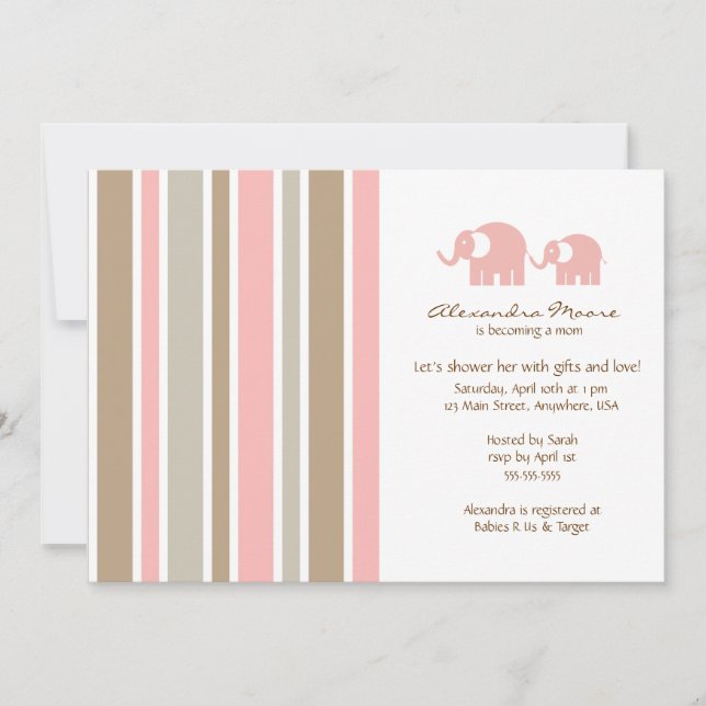 Invitación Baby Shower de Stripes & Elephants (Anverso)