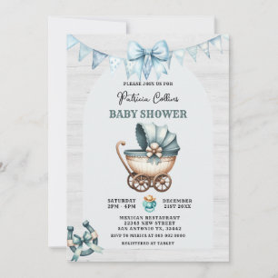 Invitación Baby Shower de Stroller Blue Bow Cowboy