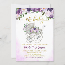 Invitación Baby Shower de Stroller de Floral Purple Spring