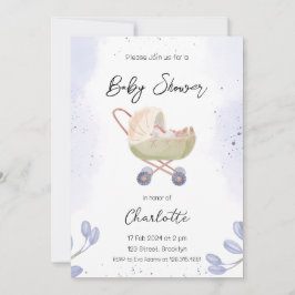 Invitación Baby Shower de Stroller sencillo morado blanco osc