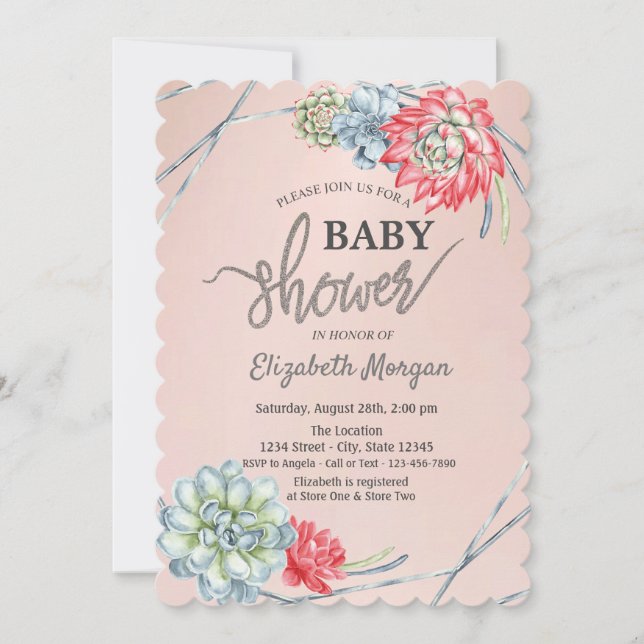 Invitación Baby Shower de suculentos rojos del desierto de ac (Anverso)