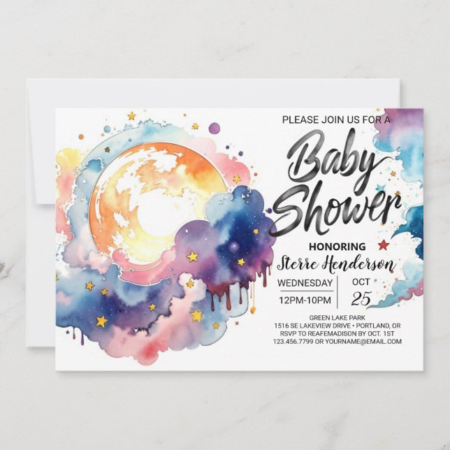 Invitación Baby Shower de sueños celestes (Anverso)