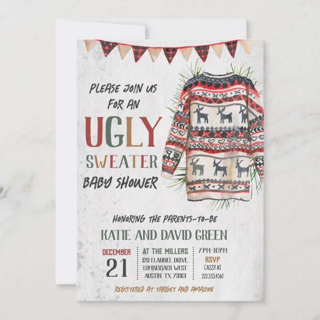 Invitación Baby Shower de suéter feo (Anverso)