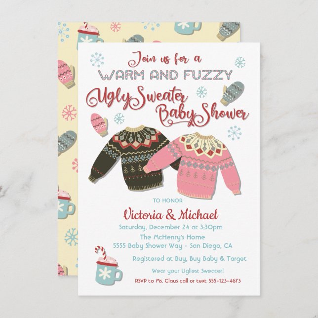 Invitación Baby Shower de suéter suave y difuso (Anverso / Reverso)