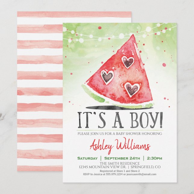 Invitación Baby Shower de Summer Watermelon Boy (Anverso / Reverso)