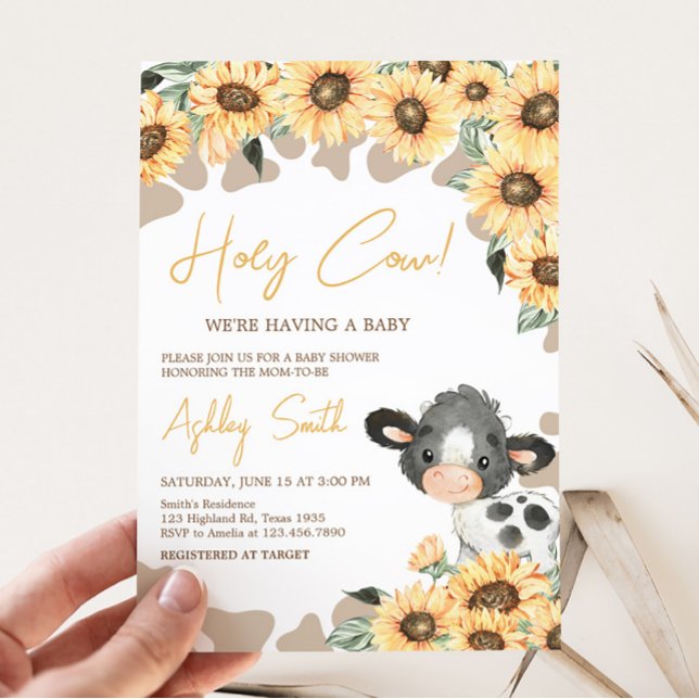 Invitación Baby Shower de Sunflower Holy Cow (Summer Highland Cow Baby Shower Invitation)