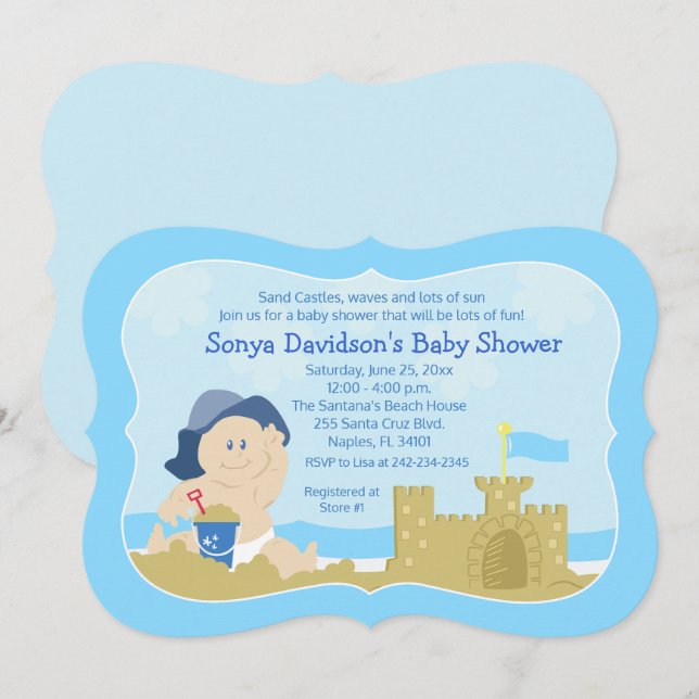 Invitación Baby Shower de Sunhat Baby Sand Beach B (Anverso / Reverso)