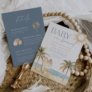 Invitación Baby Shower de surfista de playa costera "Baby on 
