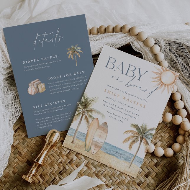 Invitación Baby Shower de surfista de playa costera "Baby on  (Subido por el creador)