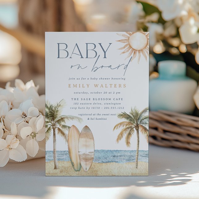 Invitación Baby Shower de surfista de playa costera "Baby on  (Subido por el creador)