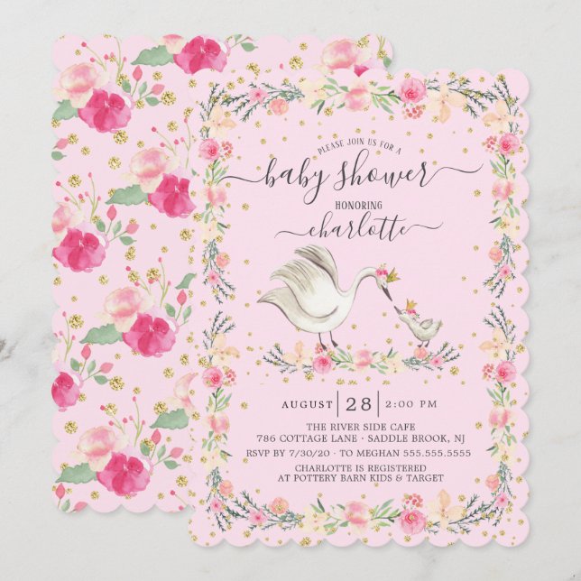 Invitación Baby Shower de Swan de bebé y mamá dulce (Anverso / Reverso)