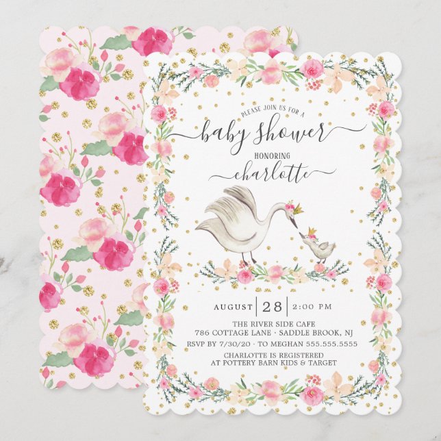 Invitación Baby Shower de Swan de bebé y mamá dulce (Anverso / Reverso)