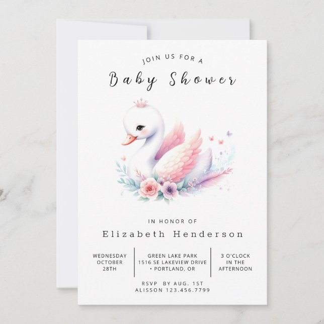 Invitación Baby Shower de Swan de Lake Online (Anverso)