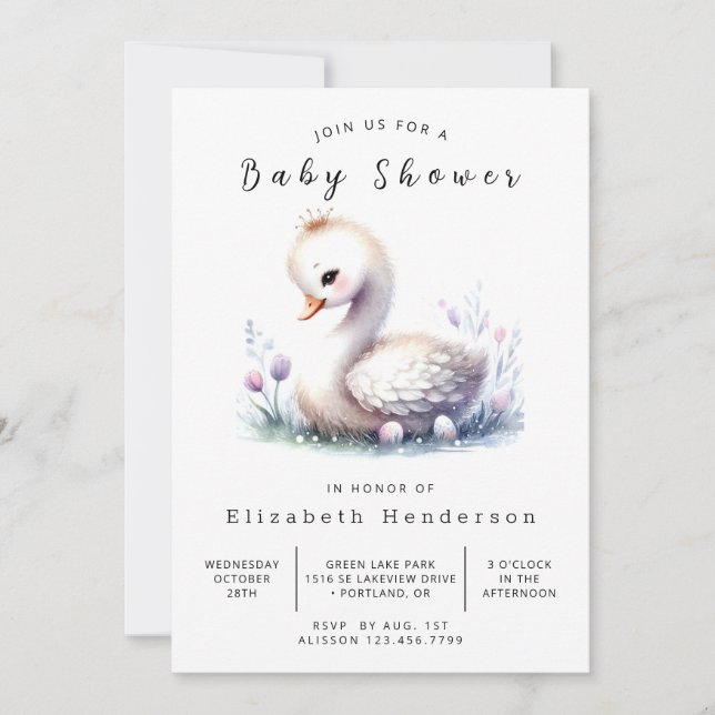 Invitación Baby Shower de Swan editable bohemio (Anverso)