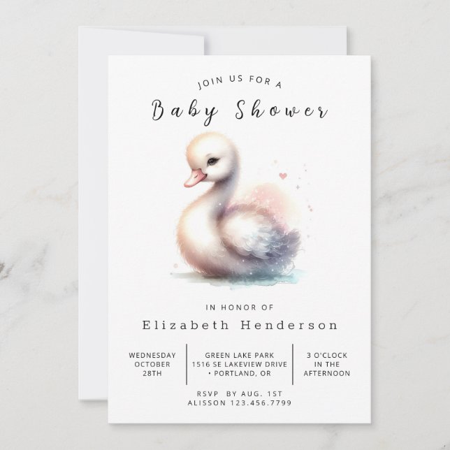 Invitación Baby Shower de Swan editable clásico (Anverso)