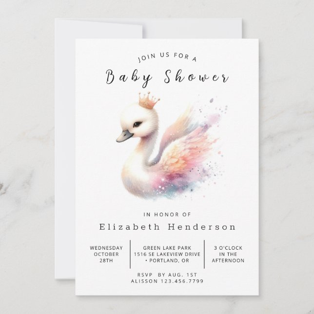 Invitación Baby Shower de Swan editable encantado (Anverso)