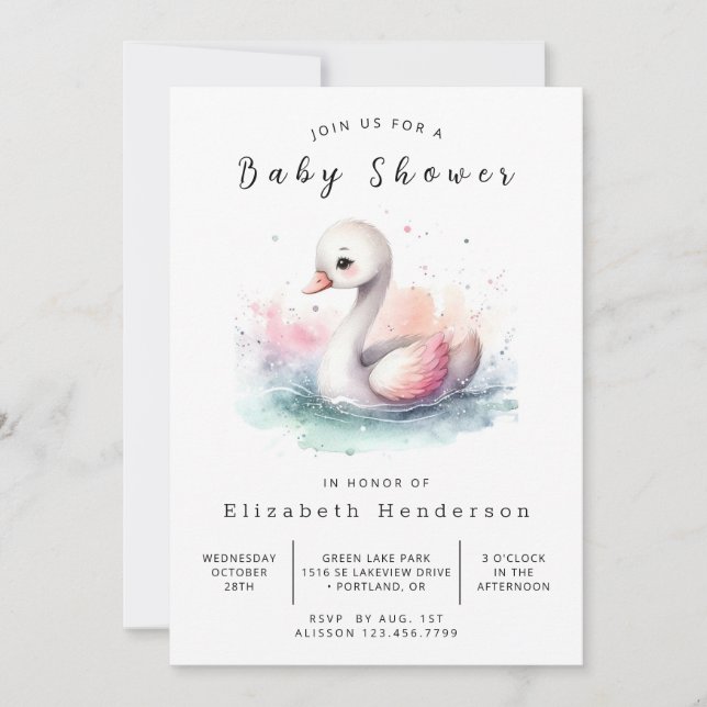 Invitación Baby Shower de Swan editable neutro de género (Anverso)