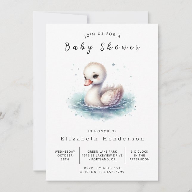 Invitación Baby Shower de Swan editable único (Anverso)