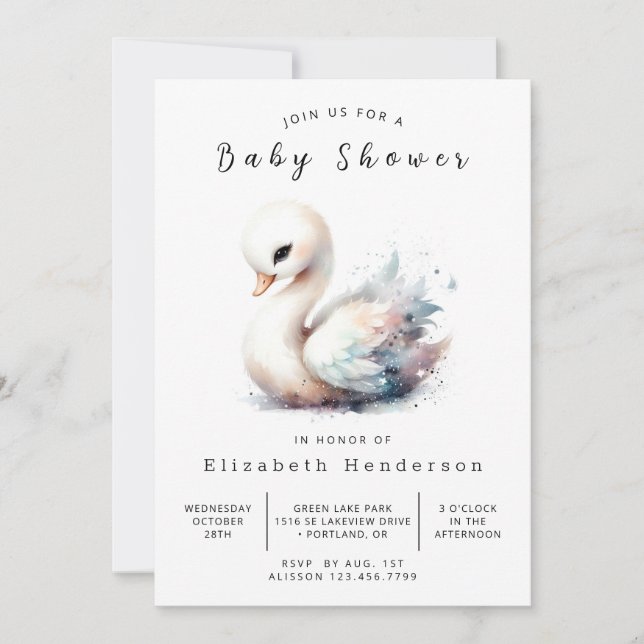 Invitación Baby Shower de Swan simple en línea (Anverso)