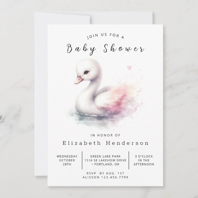 Invitación Baby Shower de Swan simple en línea (Anverso)