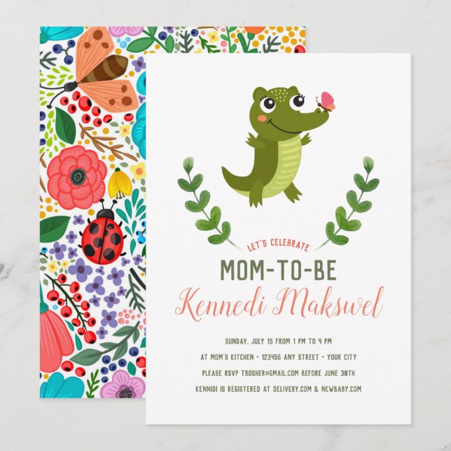 Invitación Baby Shower de Sweet Baby Alligator (Anverso / Reverso)