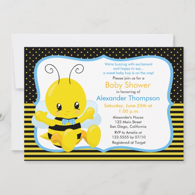 Invitación Baby Shower de Sweet Baby Bee Boy (Anverso)