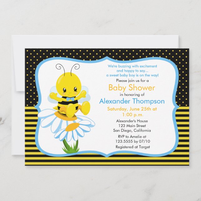 Invitación Baby Shower de Sweet Baby Bee Boy (Anverso)